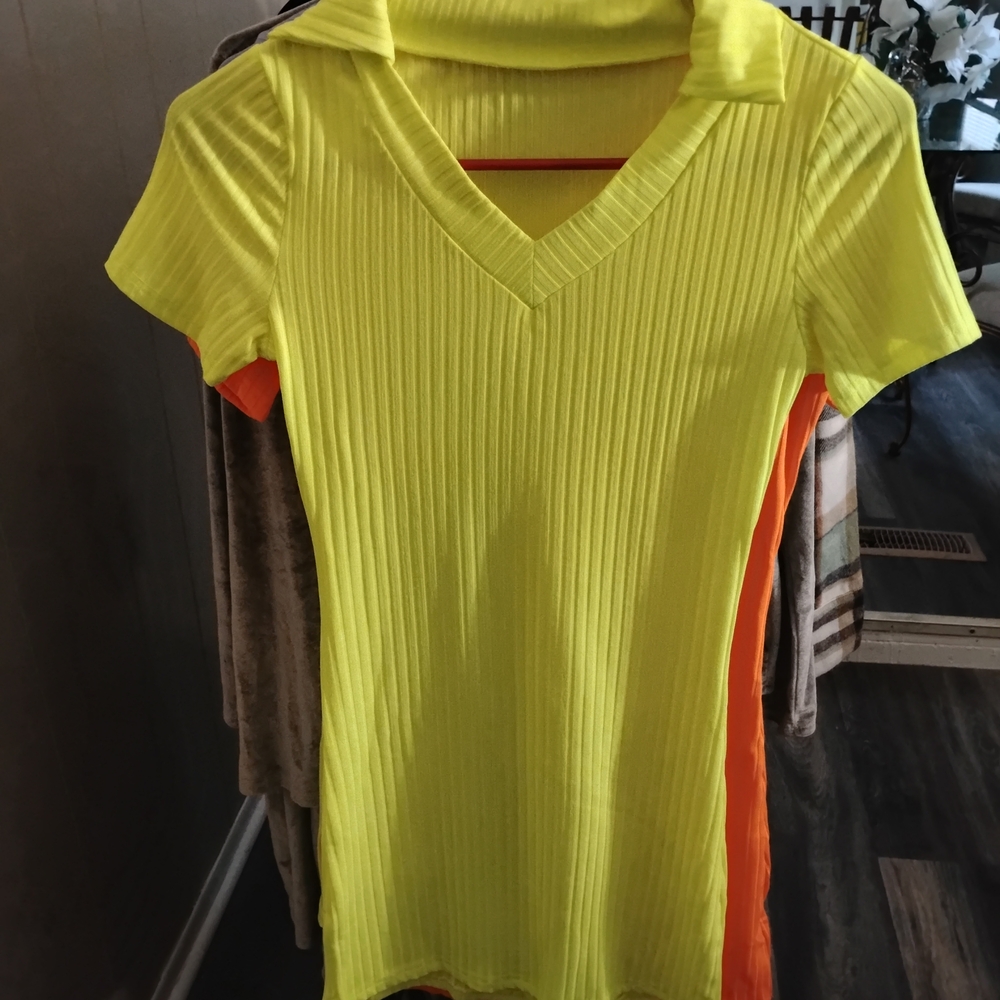 Vibrant Yellow V-Neck Ribbed Top